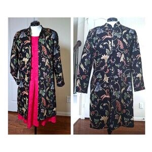 VTG 90s Nino Wong Floral Tapestry Coat M Boho Grunge Long Line Overcoat Jacket